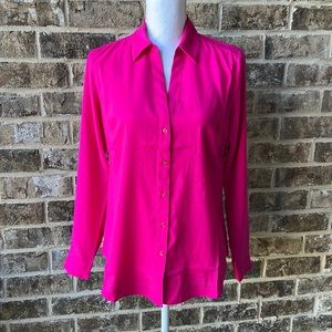 ANN TAYLOR Womens Size Small Hot Pink Fuchsia V-Neck Blouse